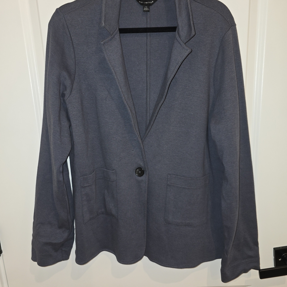 The Limited Charcoal Gray/Blue Sweatshirt Blazer Large Cotton Modal One Button